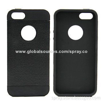 Black Leather IMD Shockproof Impact Case Cover for iPhone 5/5S